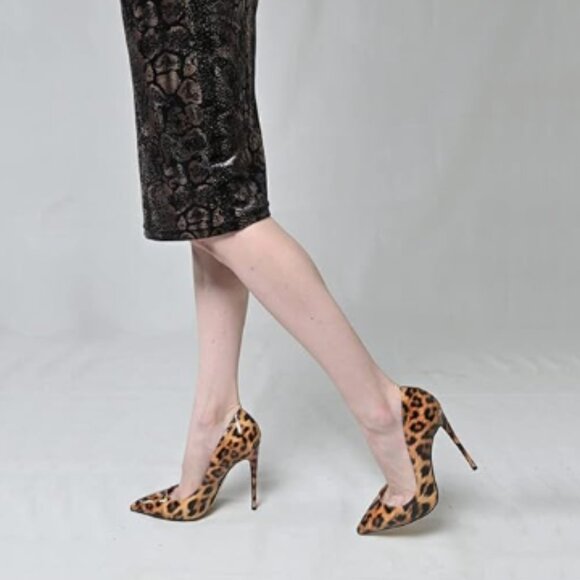 FSJ Brown Sexy Leopard Printed Dress Shoes Pointy Toe High Heels Stilettos Pumps - Picture 1 of 8